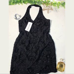 NWT Night Vogue black halter beaded dress • Size L